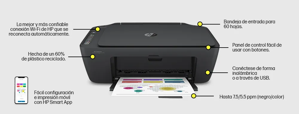 Impresora HP Deskjet Multifuncional Ink Advantage 2774 Color Wi-Fi Smart  App 691Y6AW
