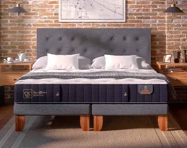 Cama europea 2 plazas Premium base dividida patas + respaldo