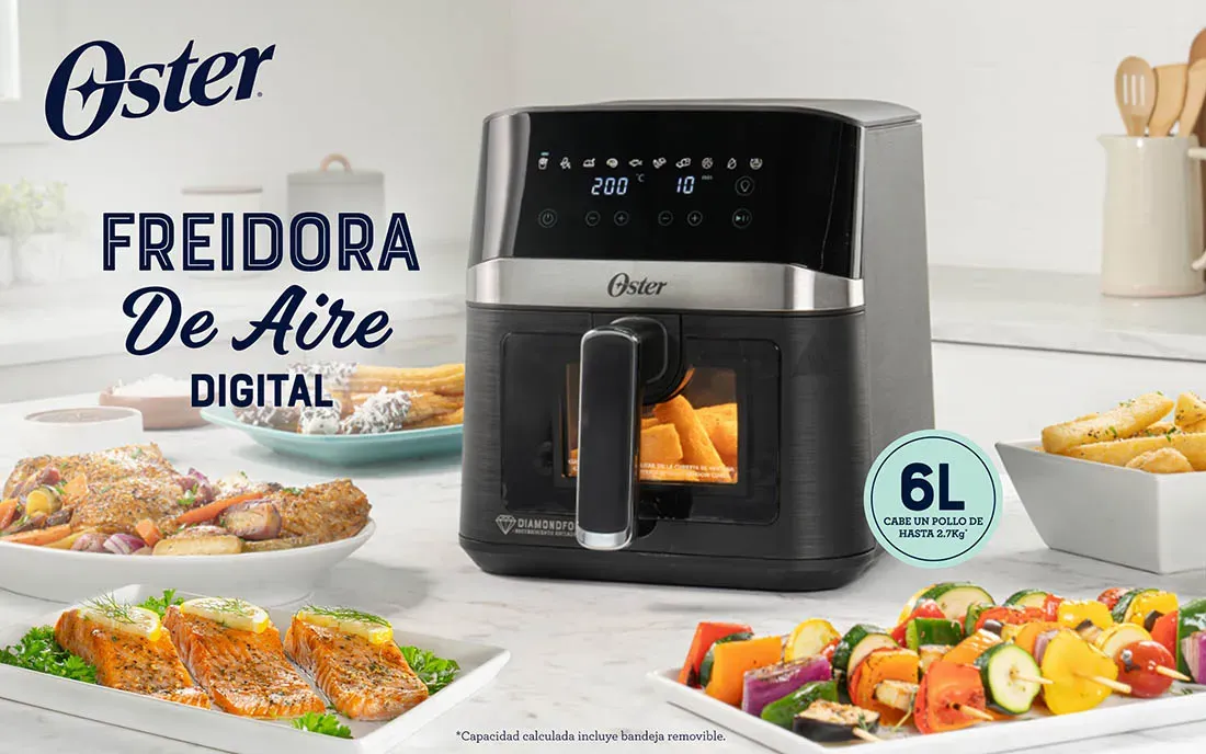 Freidora De Aire 6L Transparente - Pantalla Táctil, 1400W, 80-200°C, 6 Programas, Color Negro
