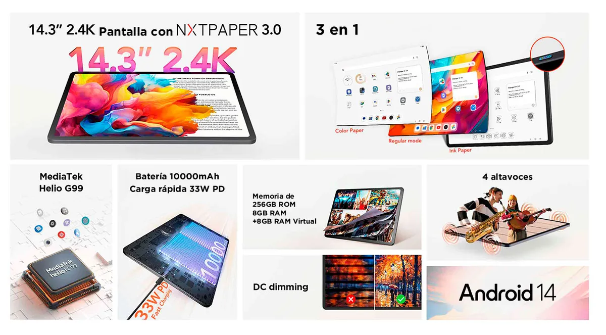 Tablet TCL NXTPAPER 14 256GB + 8GB Lápiz + Flip Case — TCL.cl